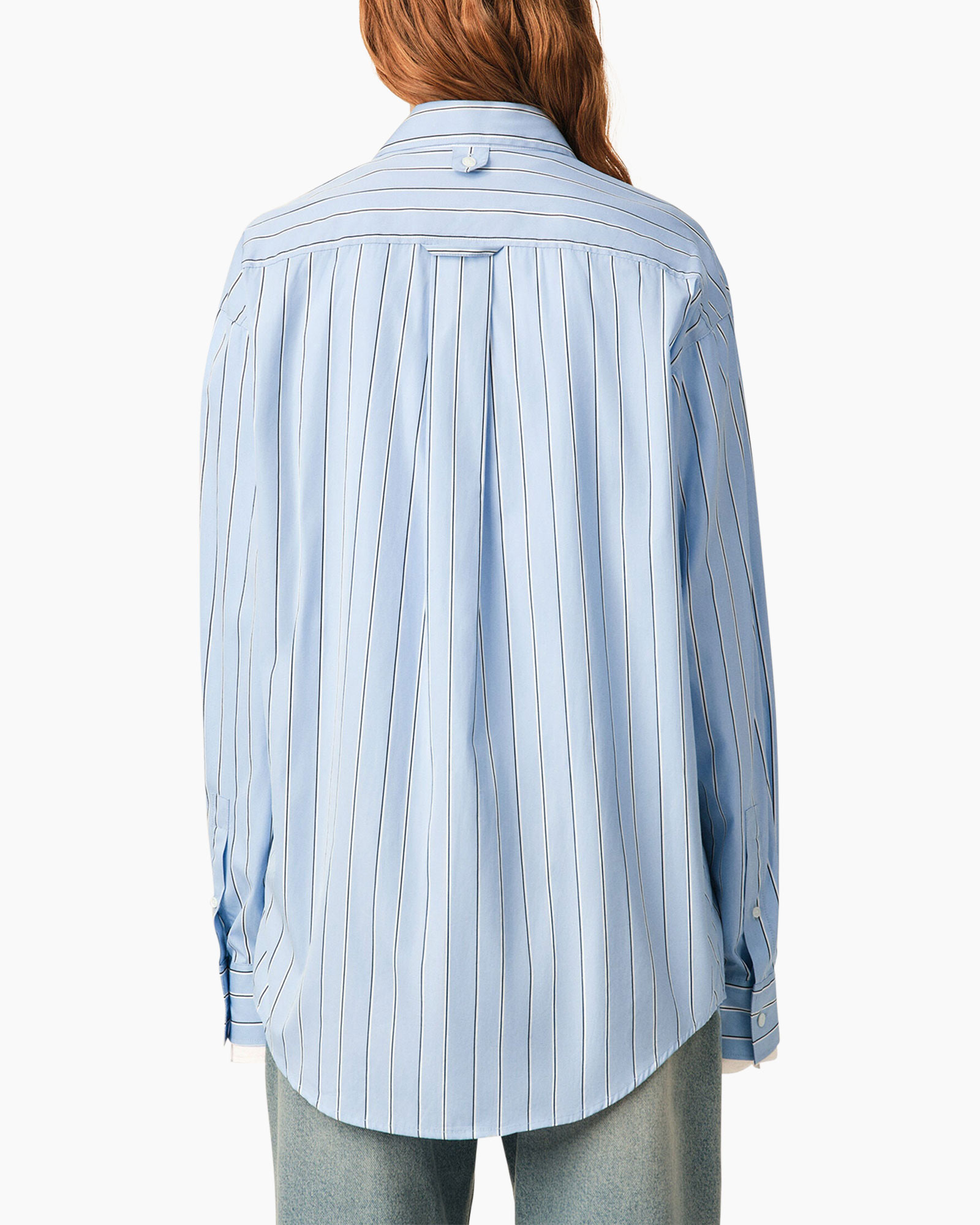 shirt, stripe, long-sleeve, button-down, back view