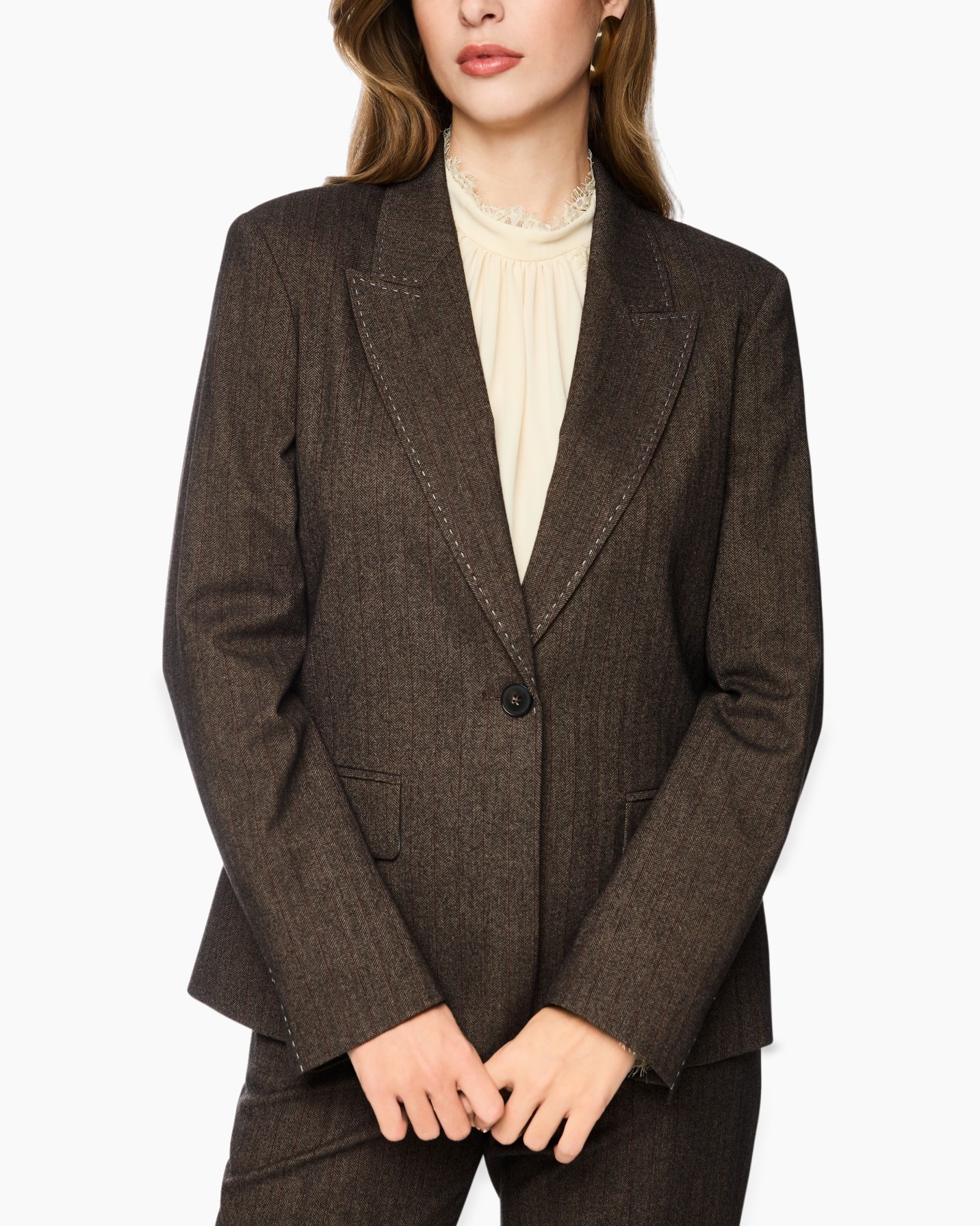 blazer, women, brown, pinstripe, single-breasted