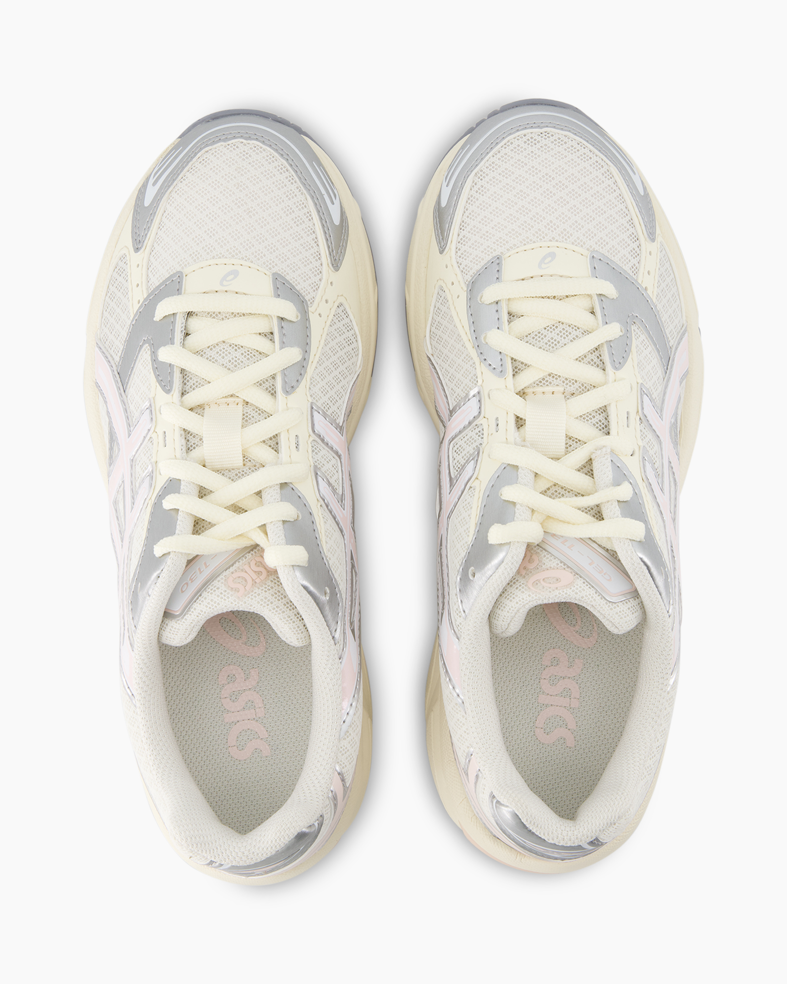 sneakers, athletic shoe, mesh, lace-up, creams/cream, gray, pink accents