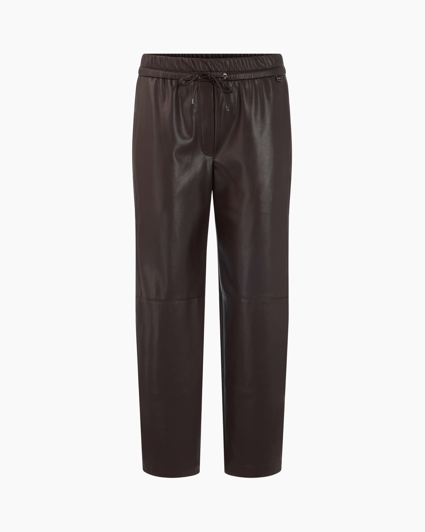 pants, drawstring, elastic waistband, leather look, brown