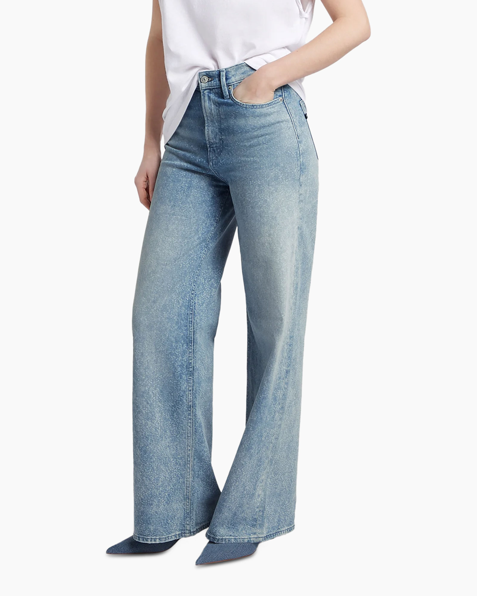jeans, wide-leg, distressed, blue, pants