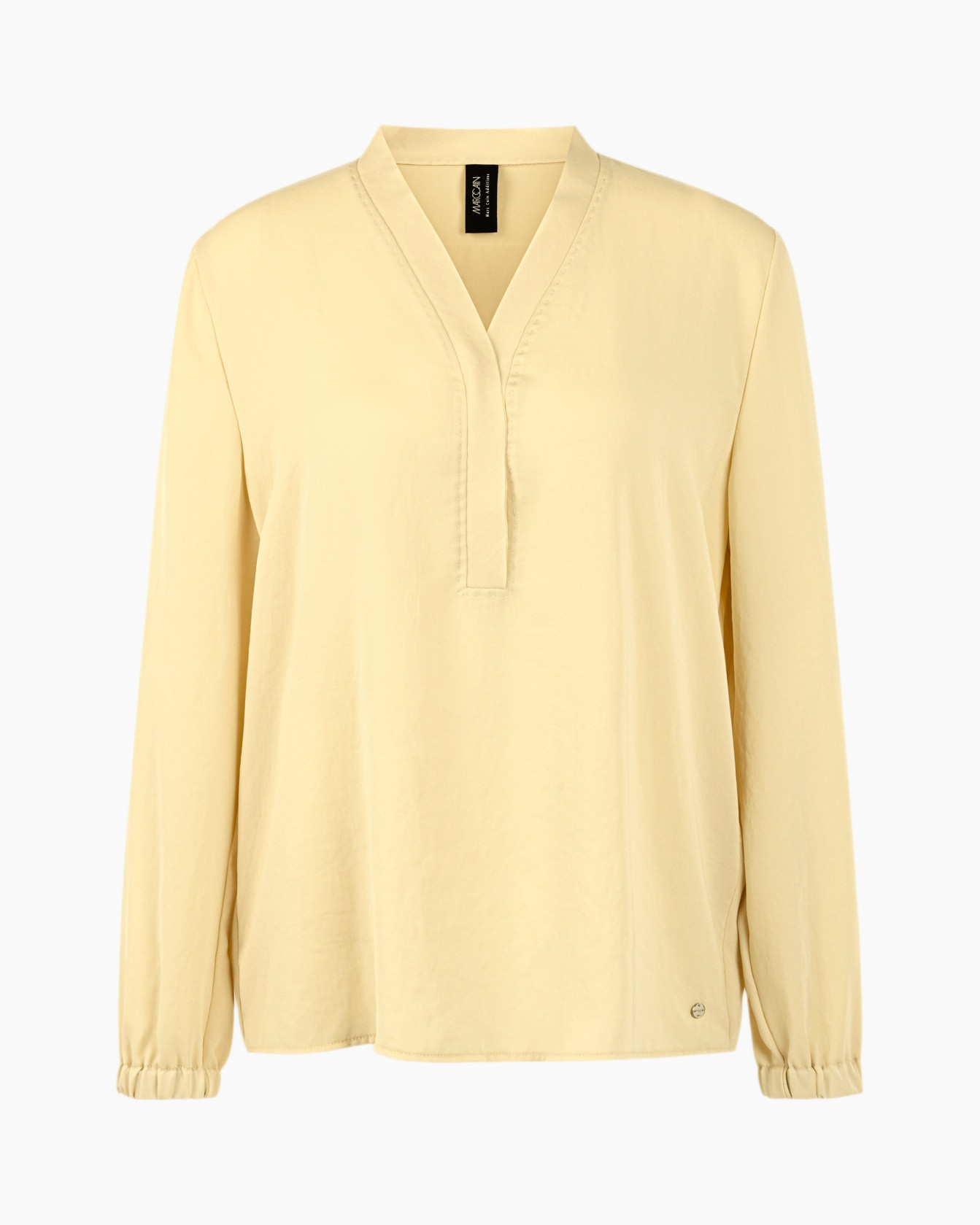 blouse, pearl, long sleeve, v-neck, solid color
