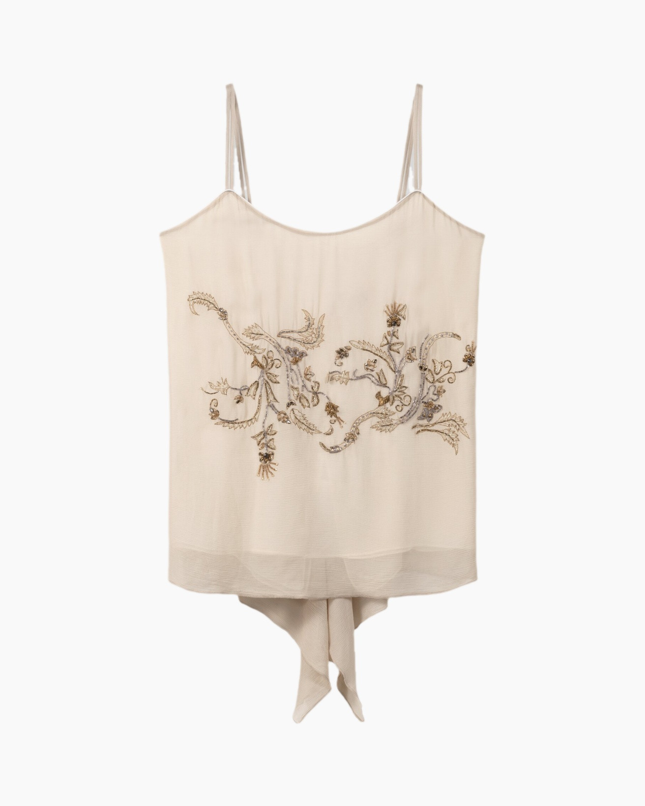 tank top, embroidery, beige, floral, satin-like