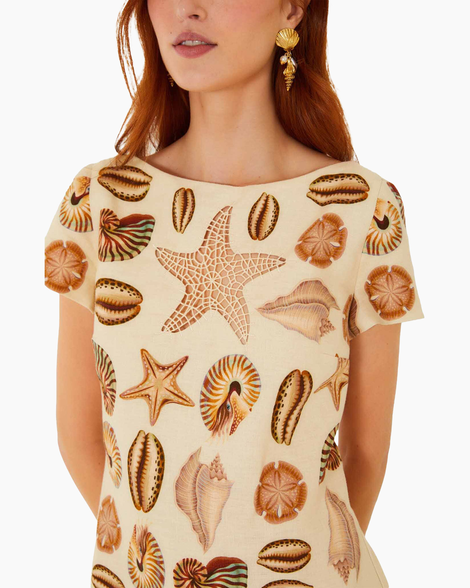 beachwear, print, shells, starfish, linen