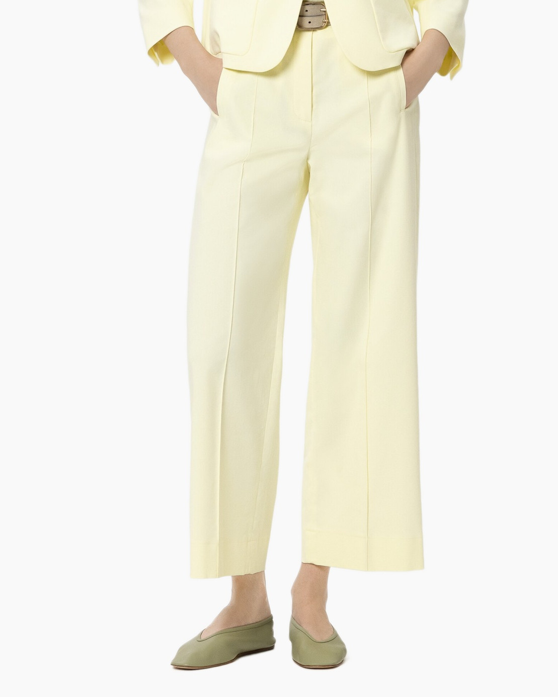 pants, trouser, wideleg, pale yellow, cropped length