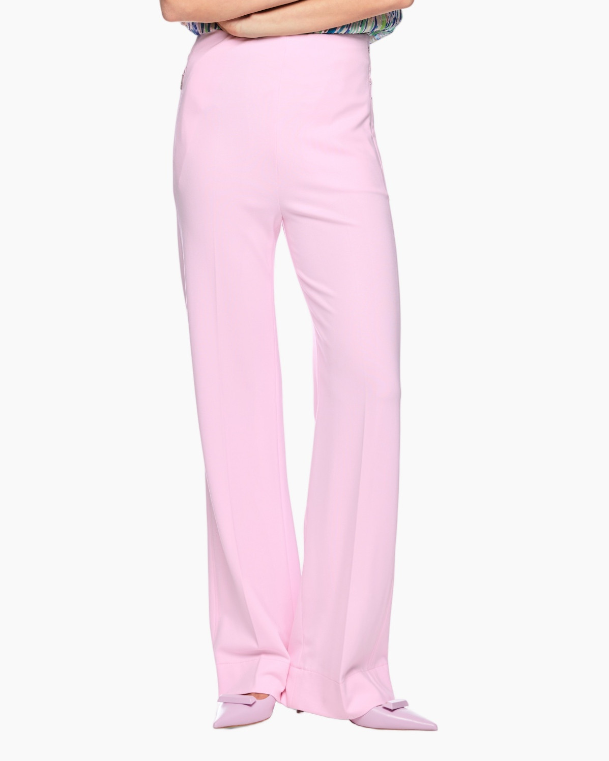 pink pants, wide leg, high waist, soft fabric, slip-on shoes