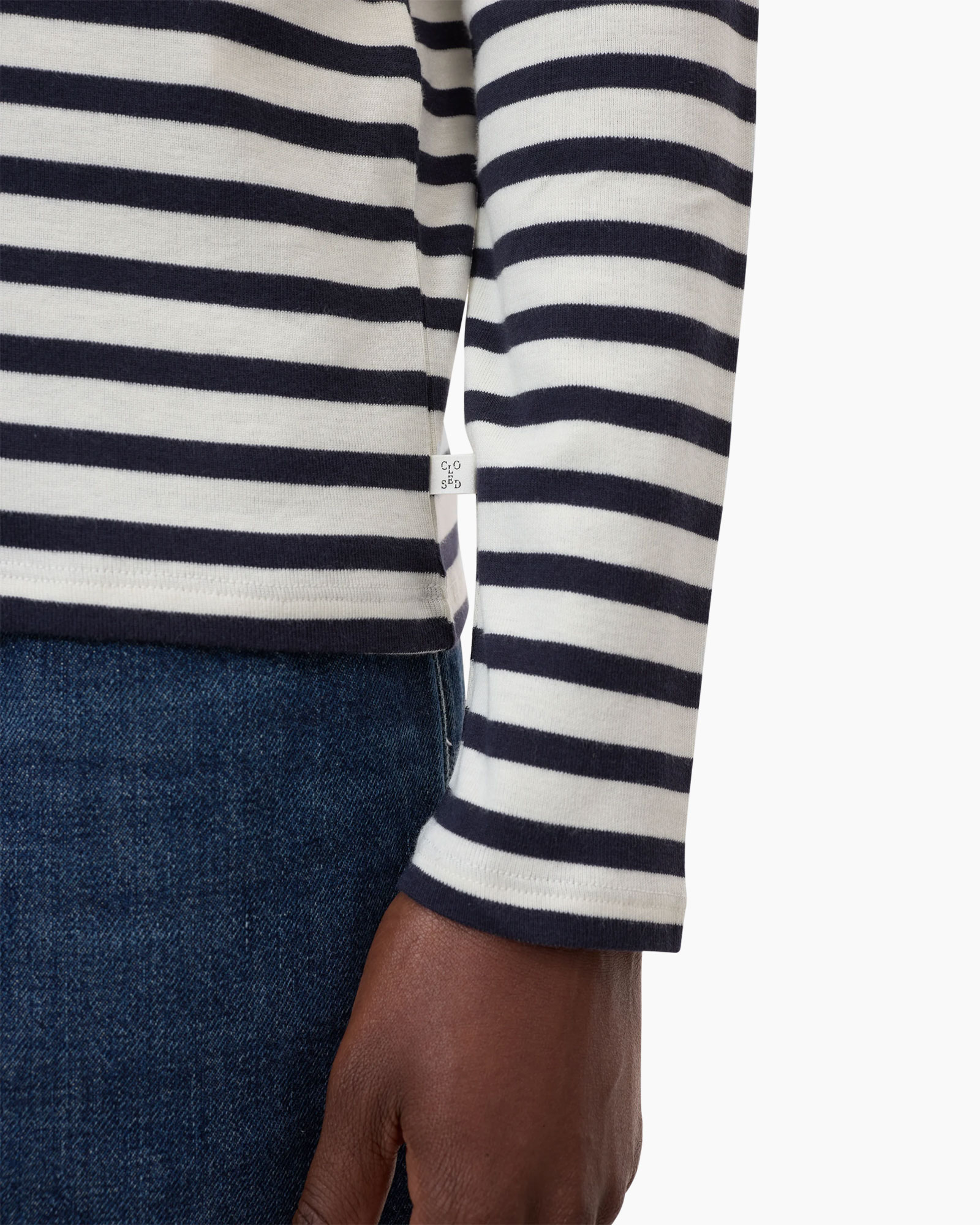 striped, long-sleeve, sweater, navy, crew-neck