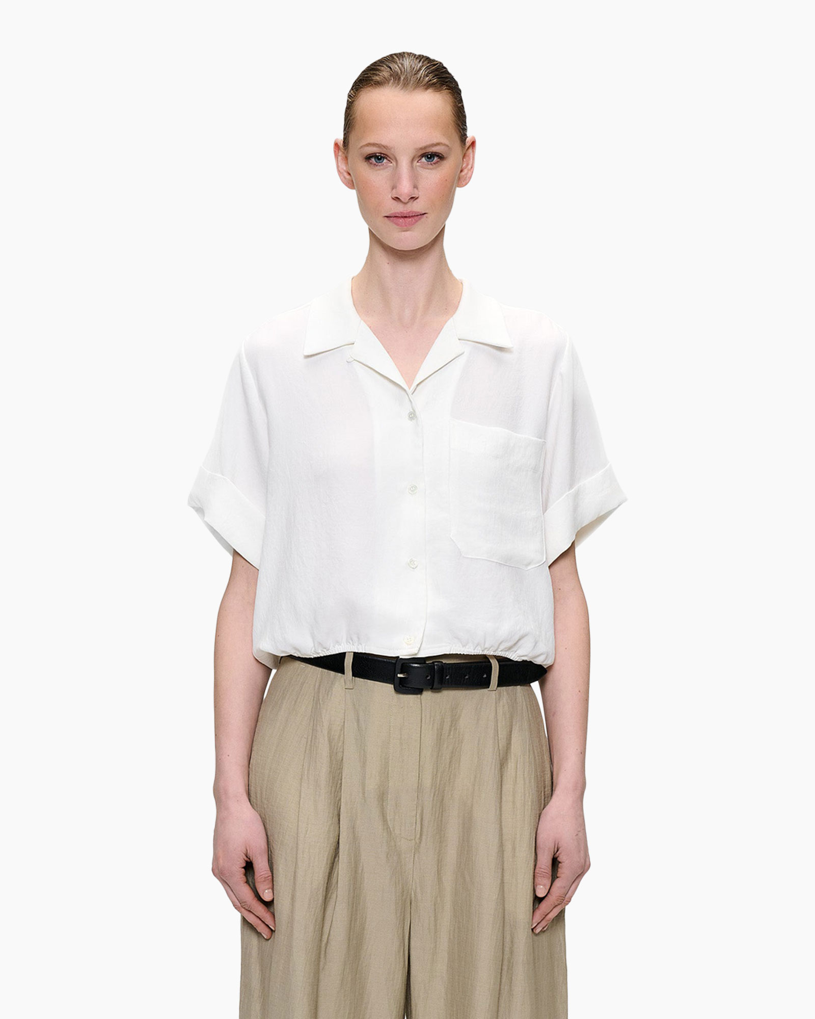 blouse, white, shortsleeve, pocket, collared