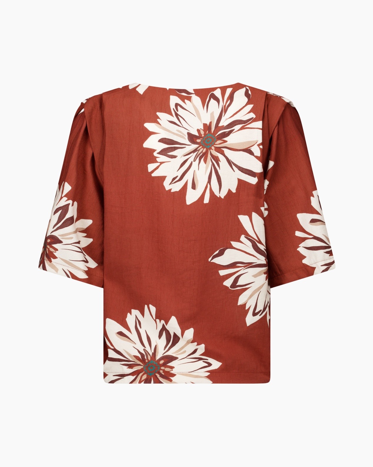 top, blouse, flowers, floral, terra-cotta