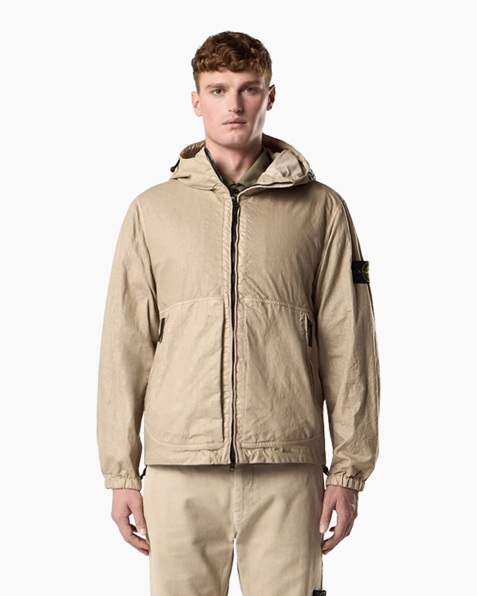 jacket, windbreaker, beige, hooded, zipper