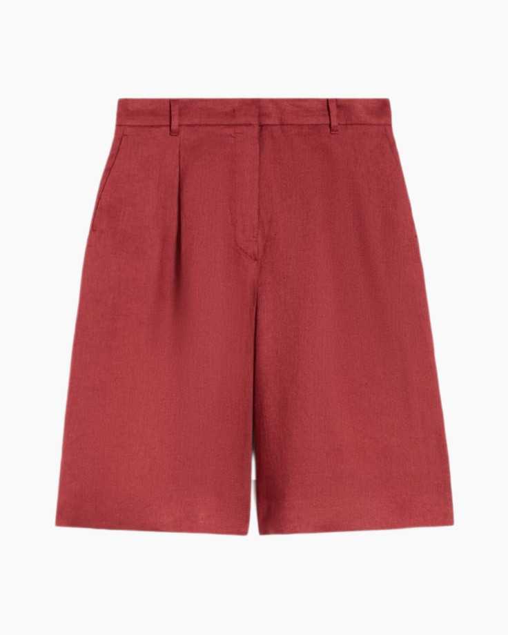 shorts, red shorts, linen, culotte, high-waisted