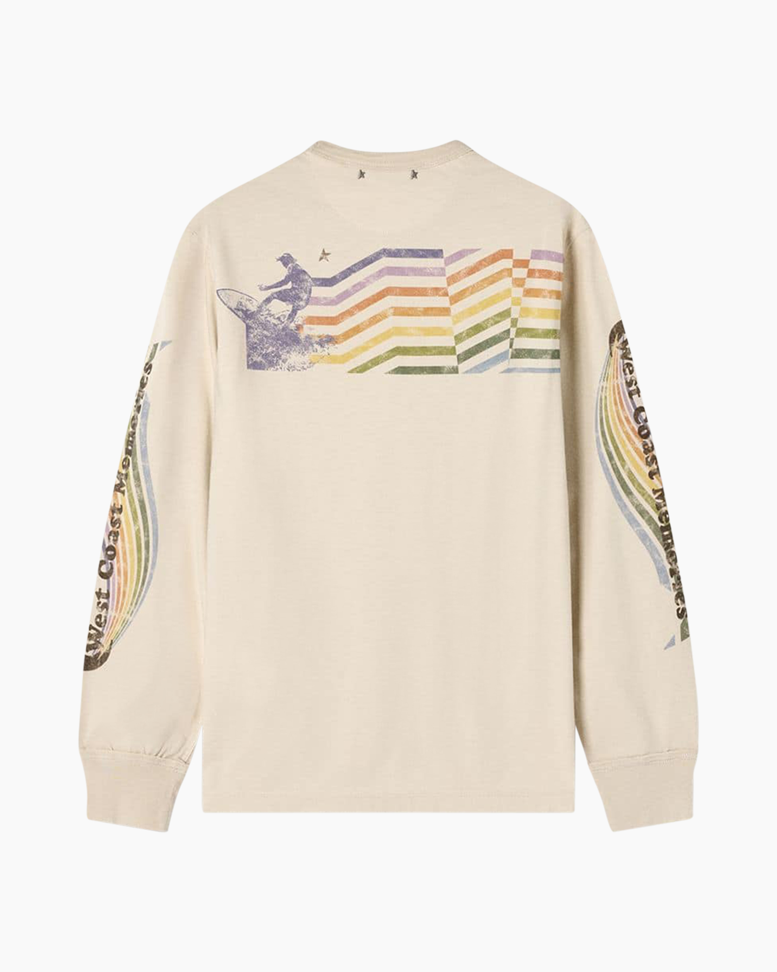 longsleeve, cream, pocket, rainbow arc, graphic sleeves