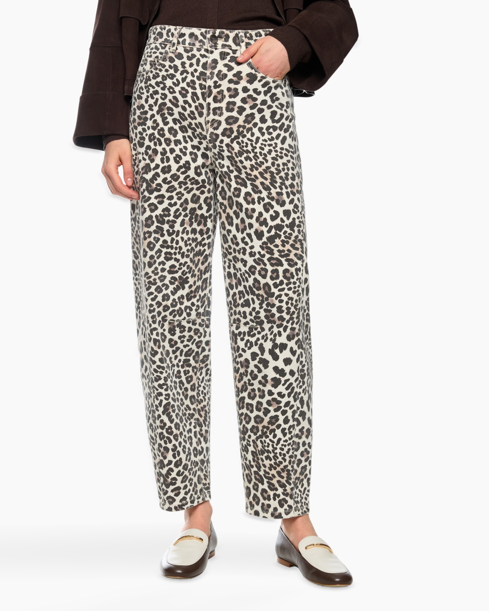 leopard print, pants, wide leg, ankle length, neutral beige