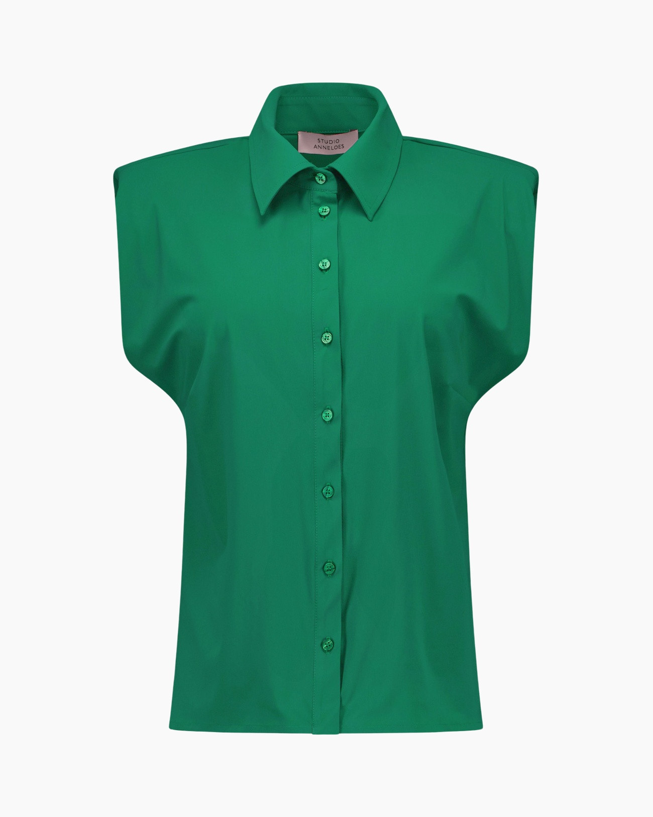 green, shirt, button-down, collar, sleeveless