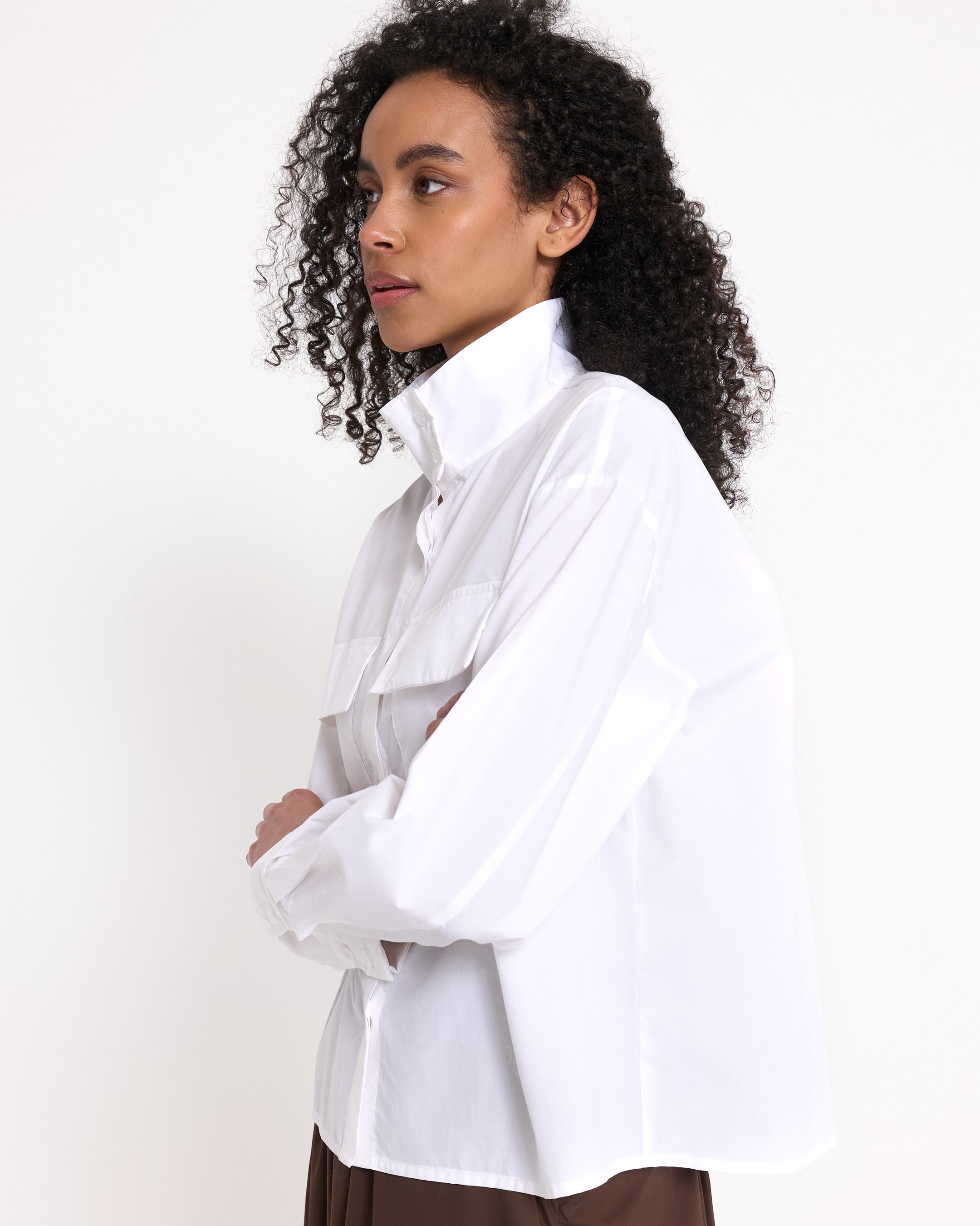 shirt, white, collared, long-sleeve, pocketed