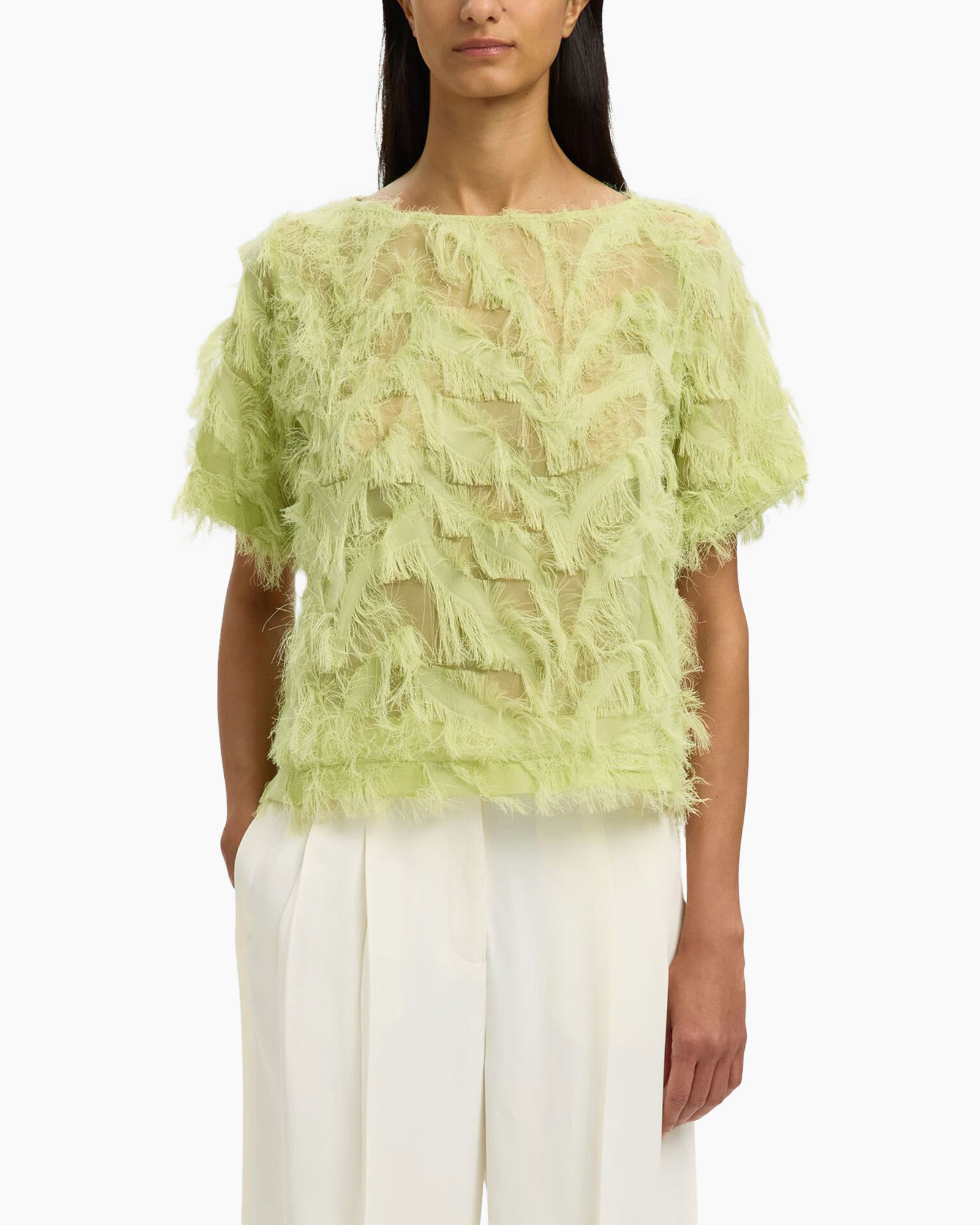 top, tunic, feather, fringe, lime green