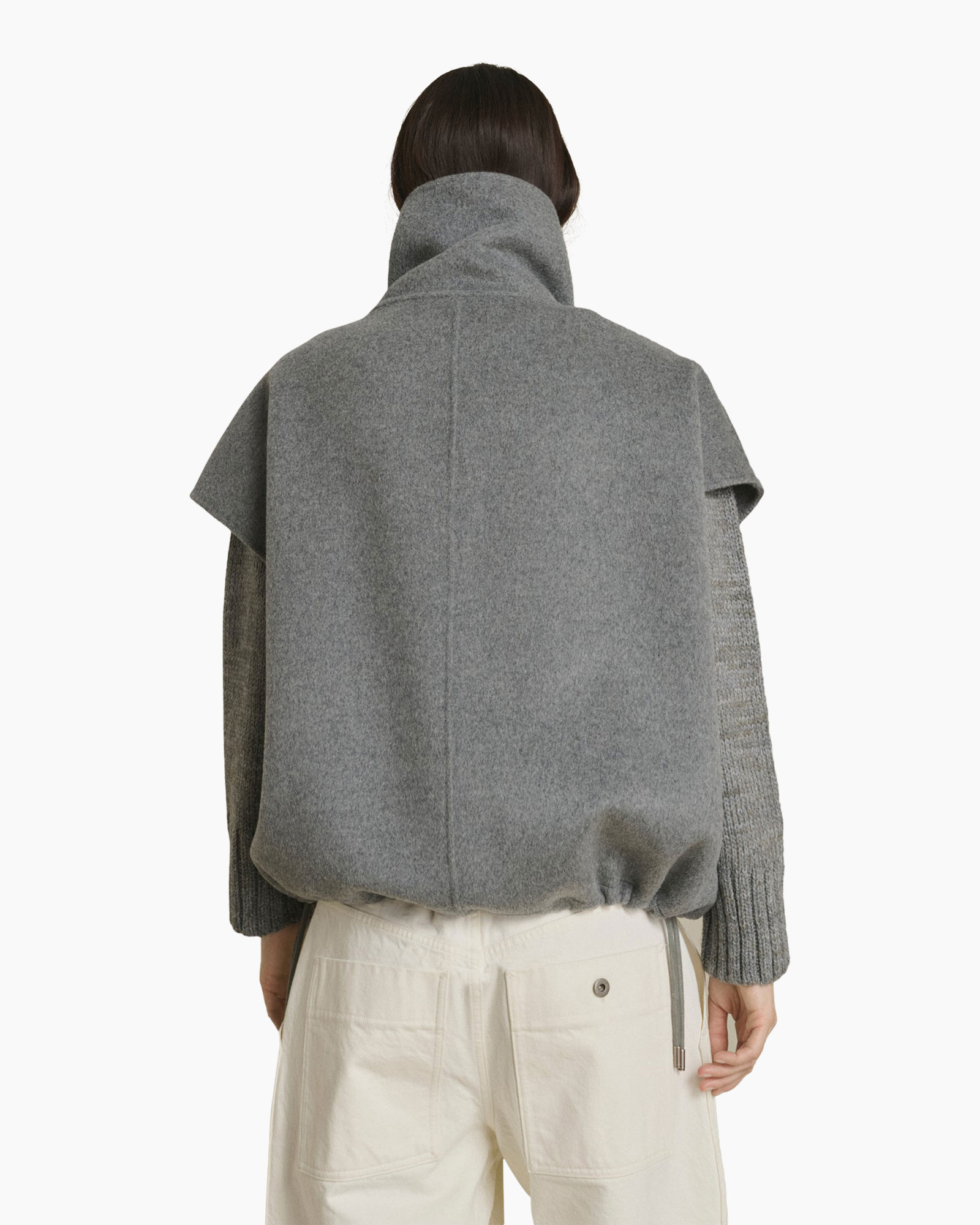 coat, gray, zipper, high collar, oversized
