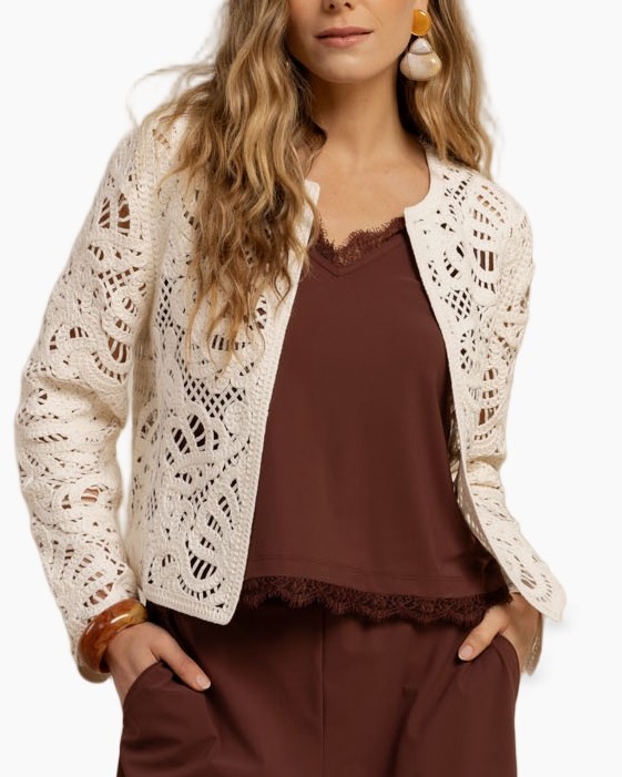 cardigan, crochet, lace, beige, open front