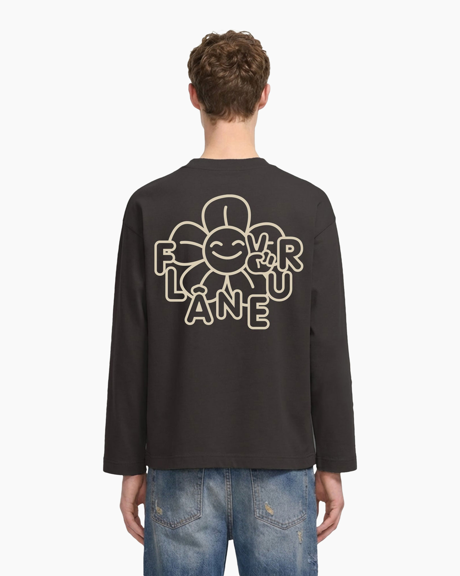 long-sleeve, black, graphic-tee, flower, smiley-face