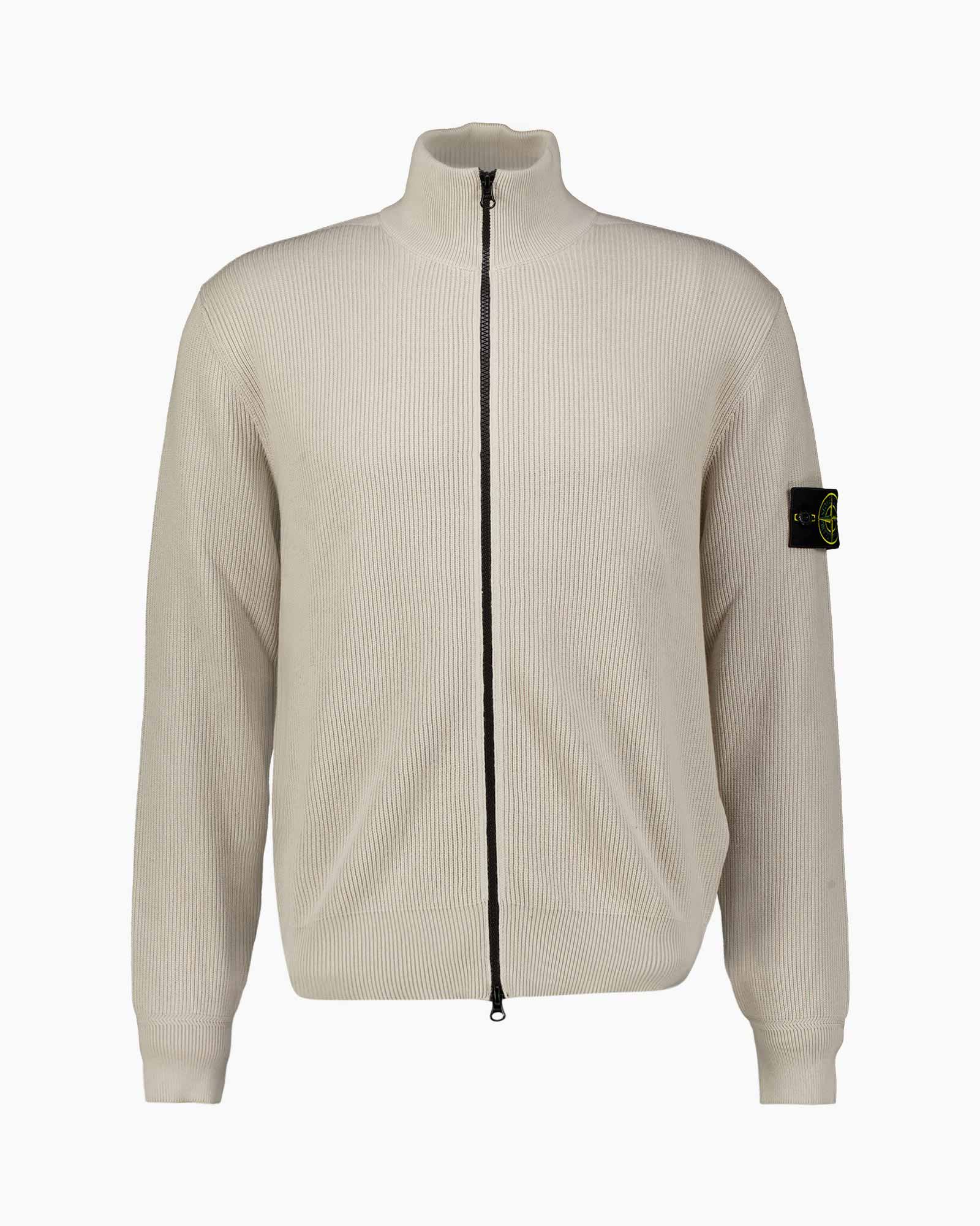 cardigan, zip, ribbed, beige, crewneck