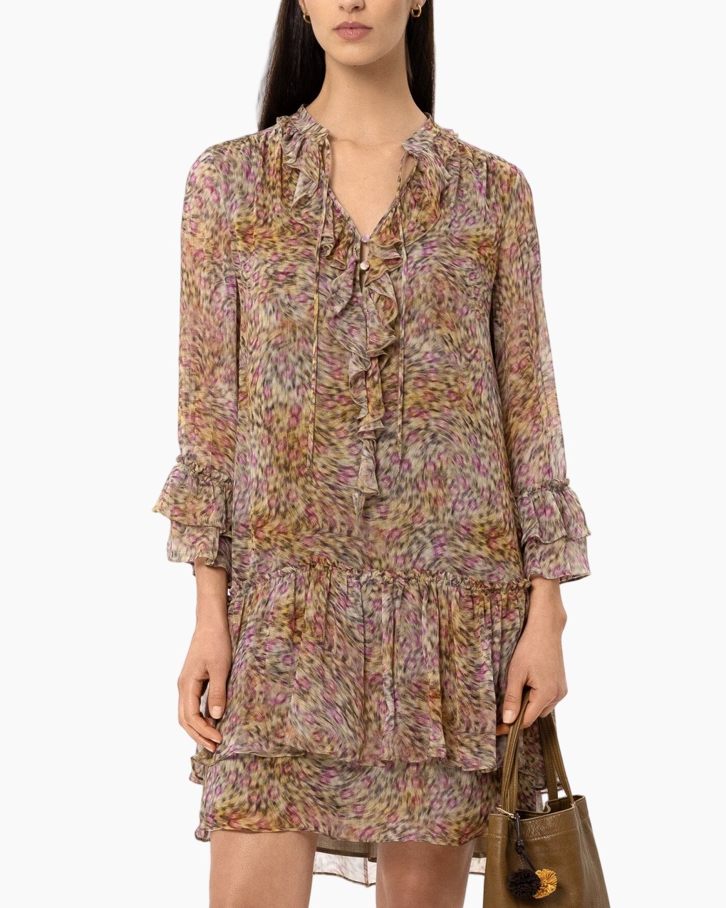 floral, sheer, blouse, ruffles, mini dress