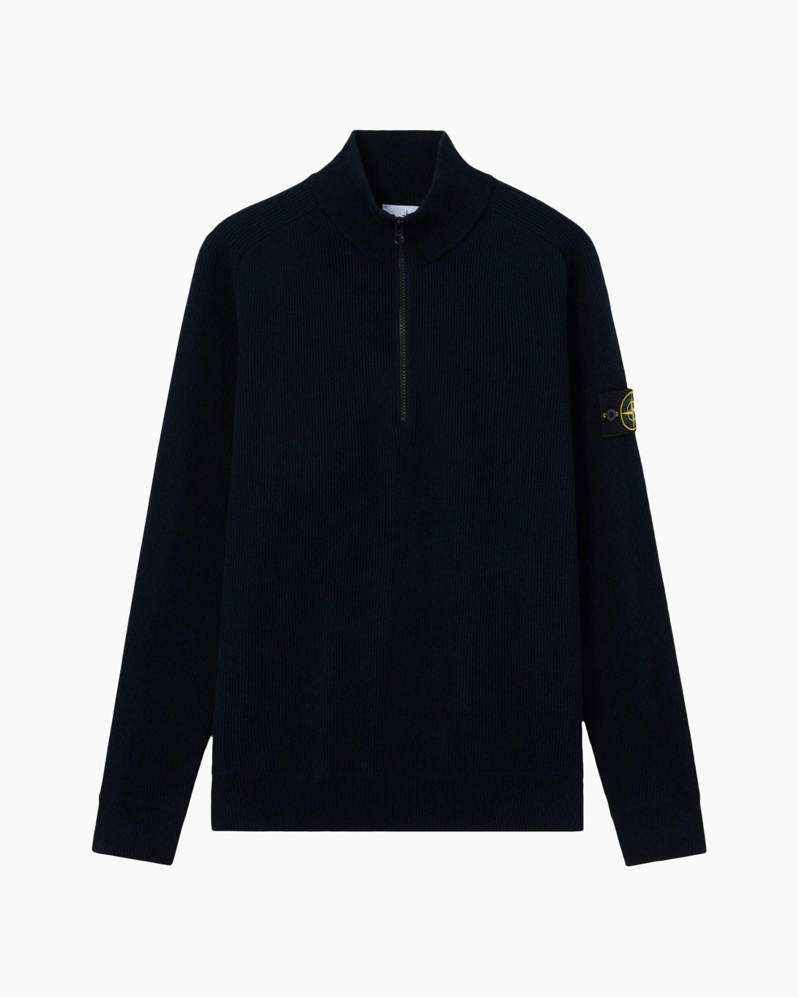 sweater, half-zip, collarless, navy, knit