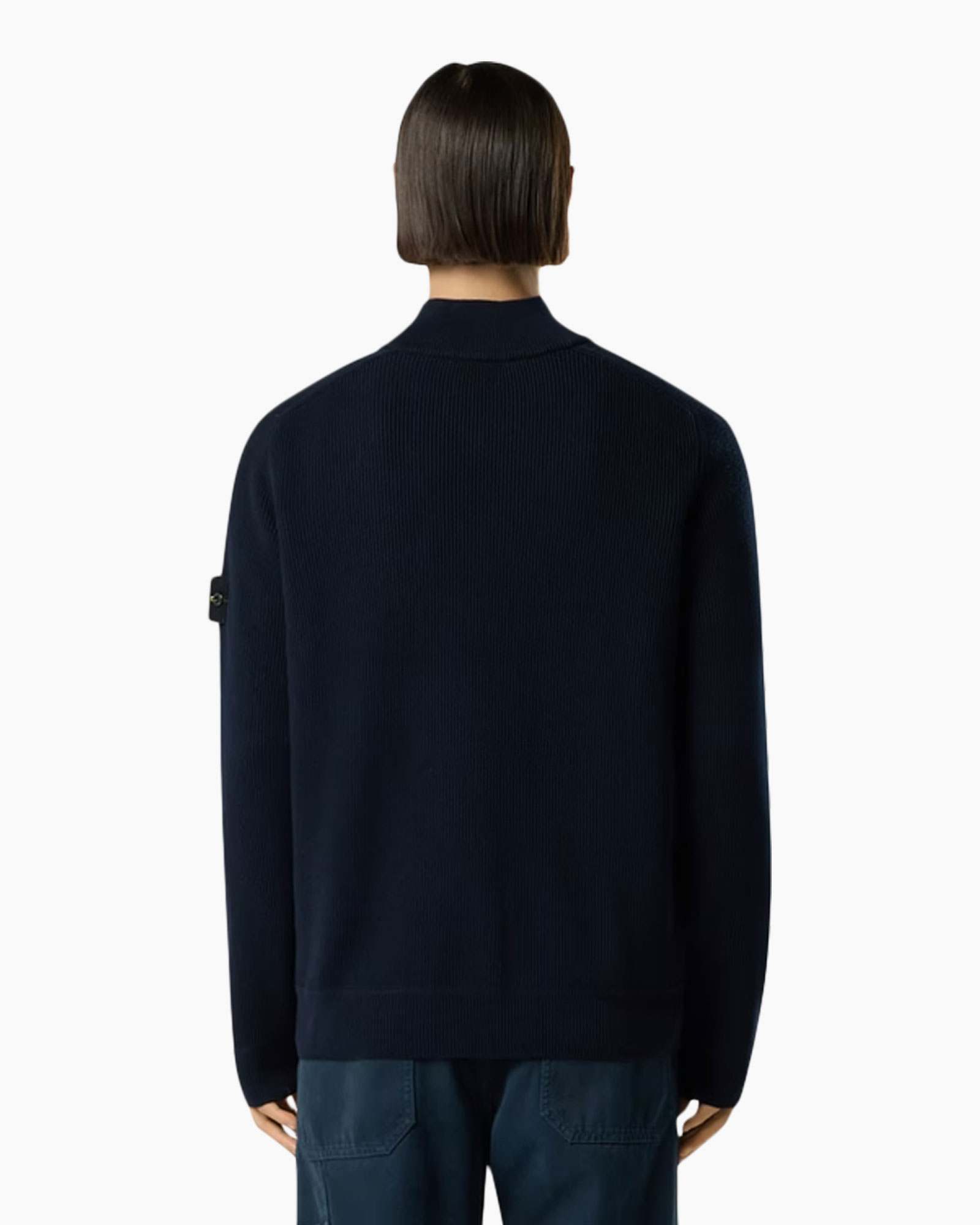 knit, sweater, navy, half-zip, ribbed