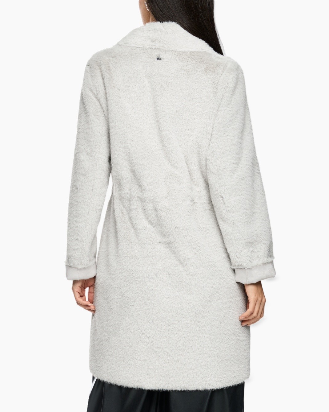 coat, faux fur, long, white, back view