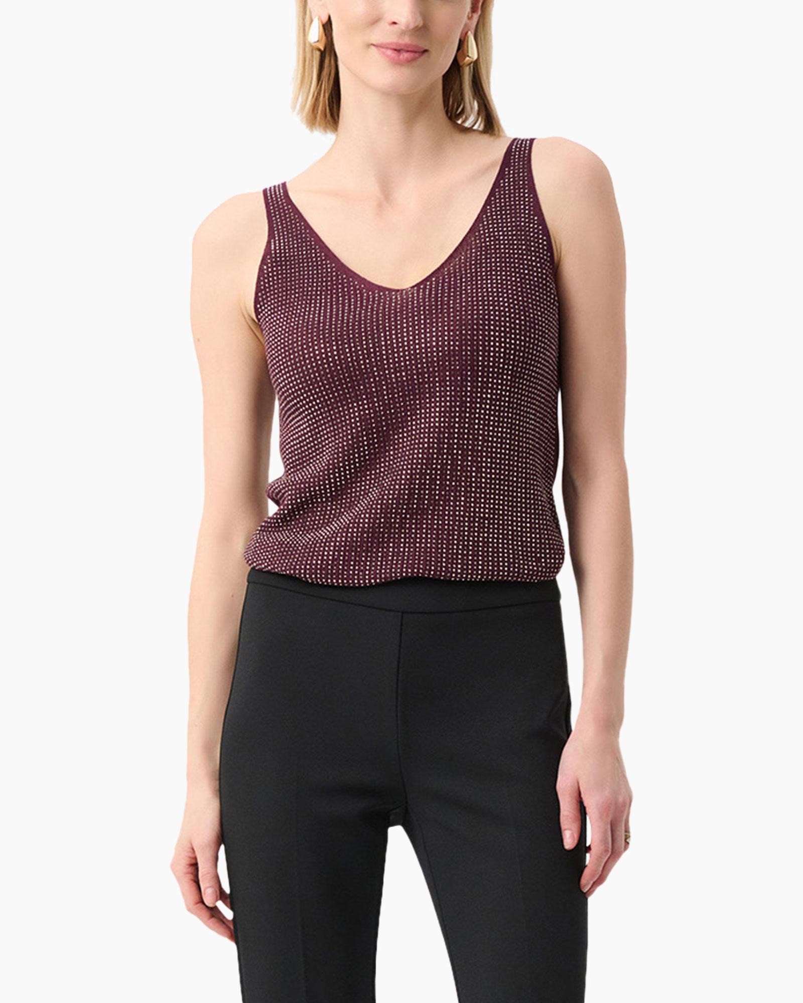 tank top, sleeveless, dot pattern, burgundy, knit