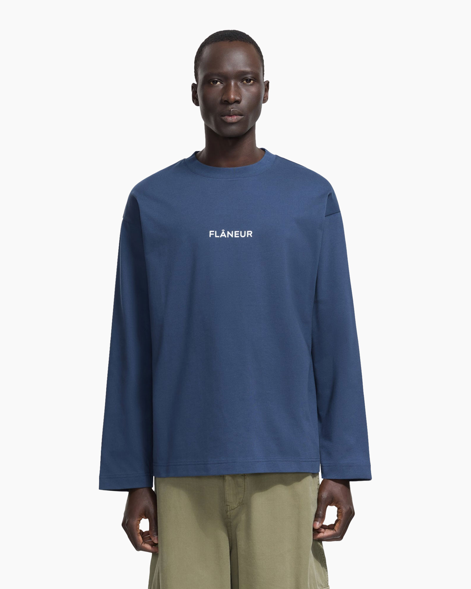 long-sleeve, blue, crew-neck, t-shirt, minimal-logo