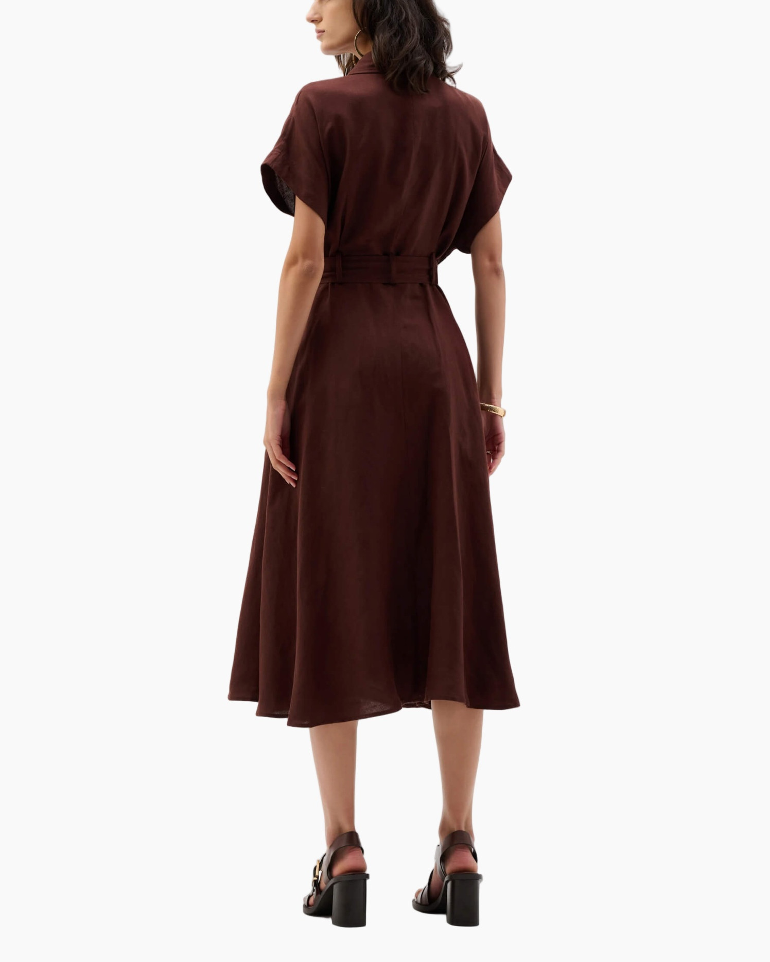 dress, maxi dress, belted, short sleeves, brown