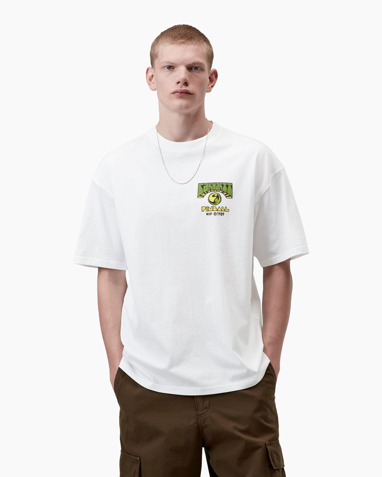 t-shirt, graphic, short sleeves, white, pocketless