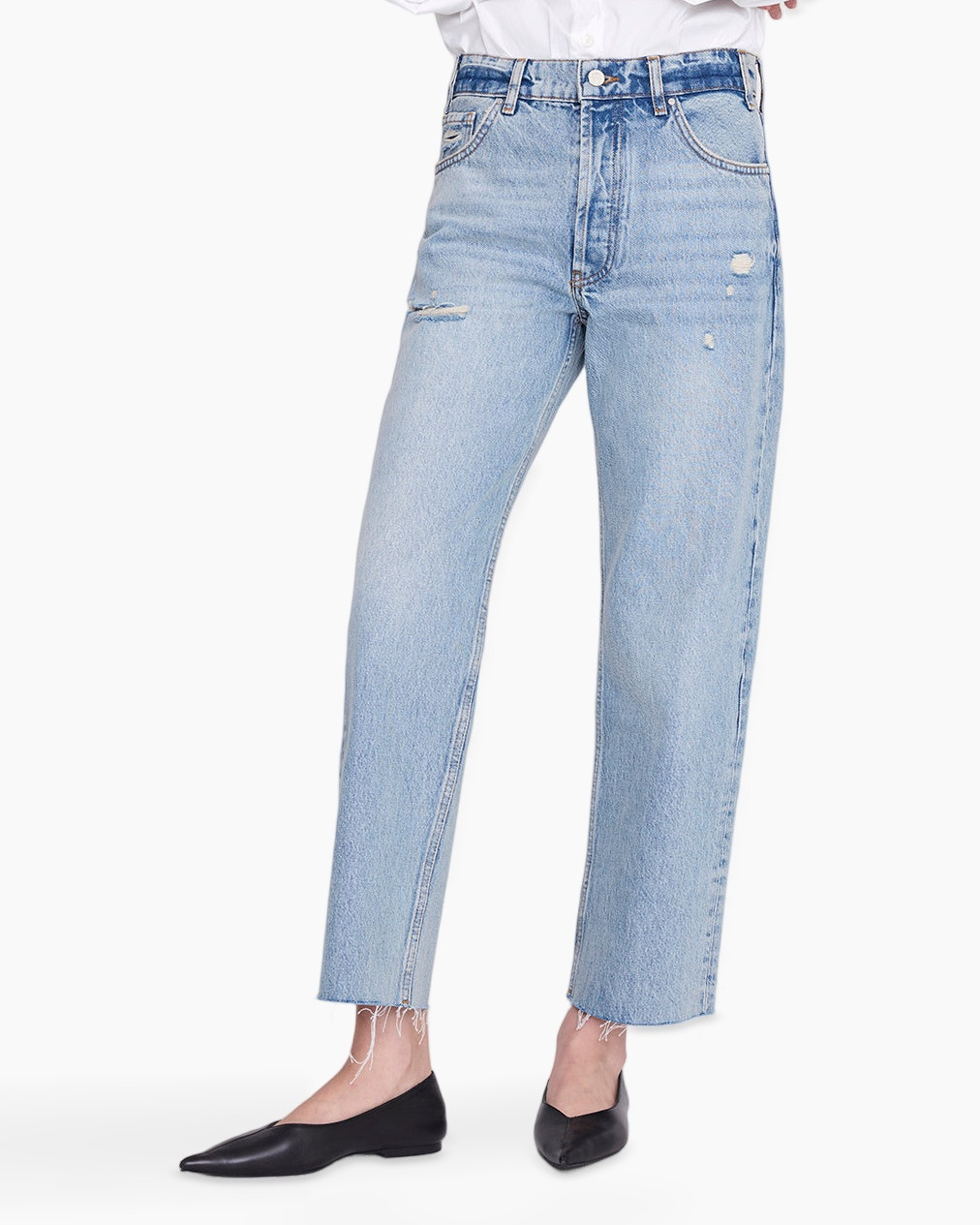 jeans, lightwash, high-waisted, distressed, cropped