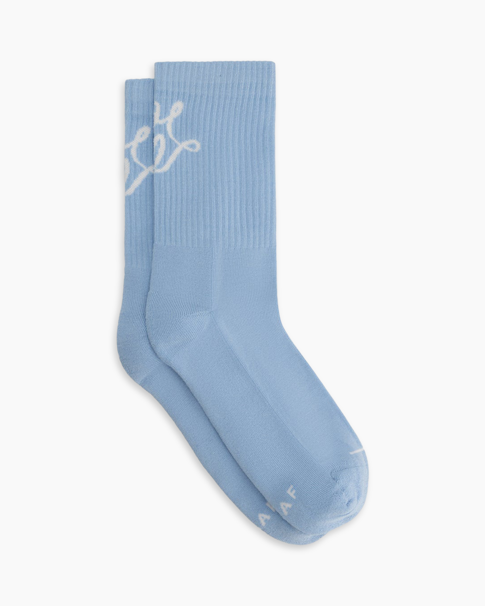 socks, crew socks, knit, light blue, patterned edge