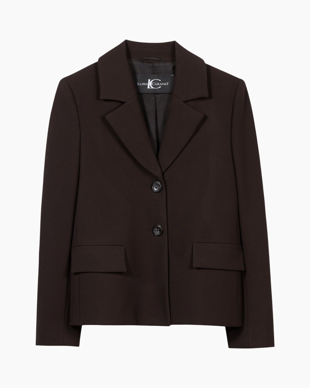 blazer, brown, two-button, lapel, pocket flaps