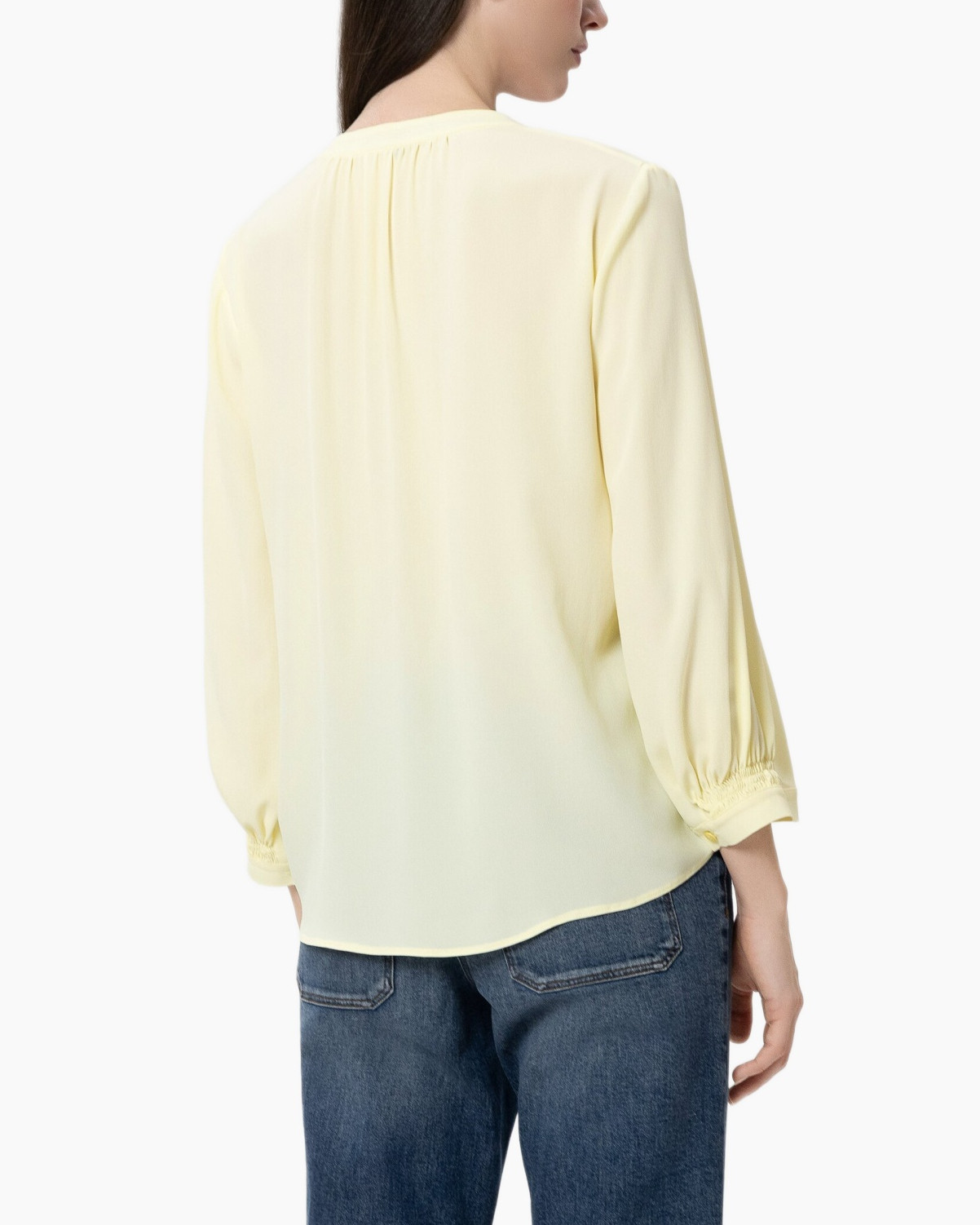 blouse, long sleeves, light yellow, v-neck, casual top