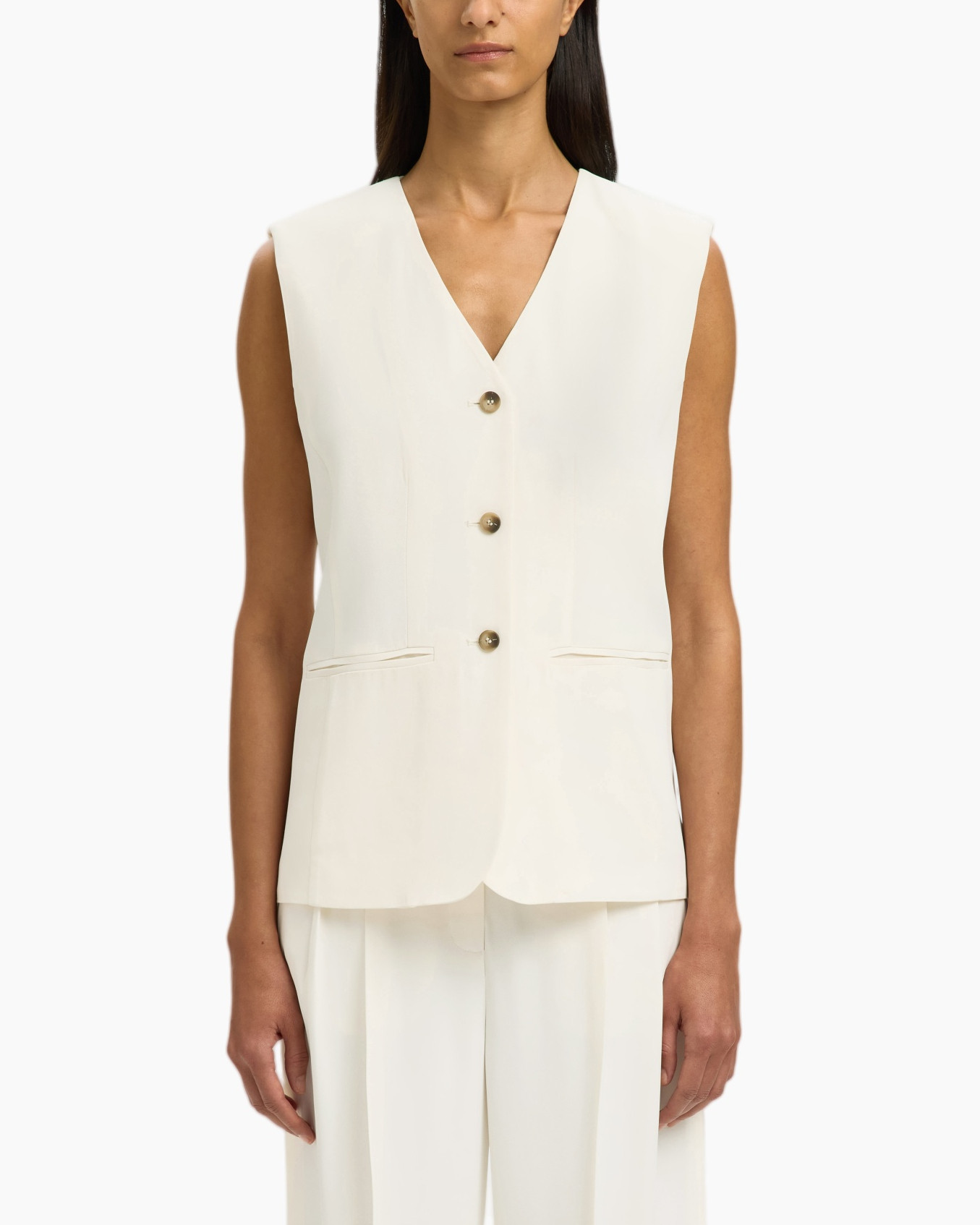 vest, top, buttoned, sleeveless, crepe, cream