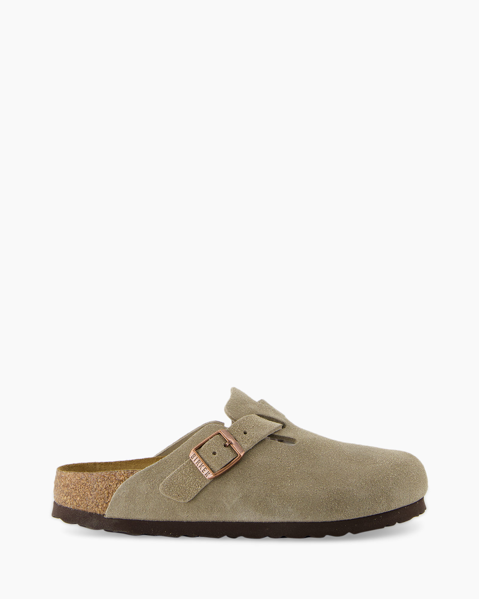 slipper, clog, cork, suede, buckle