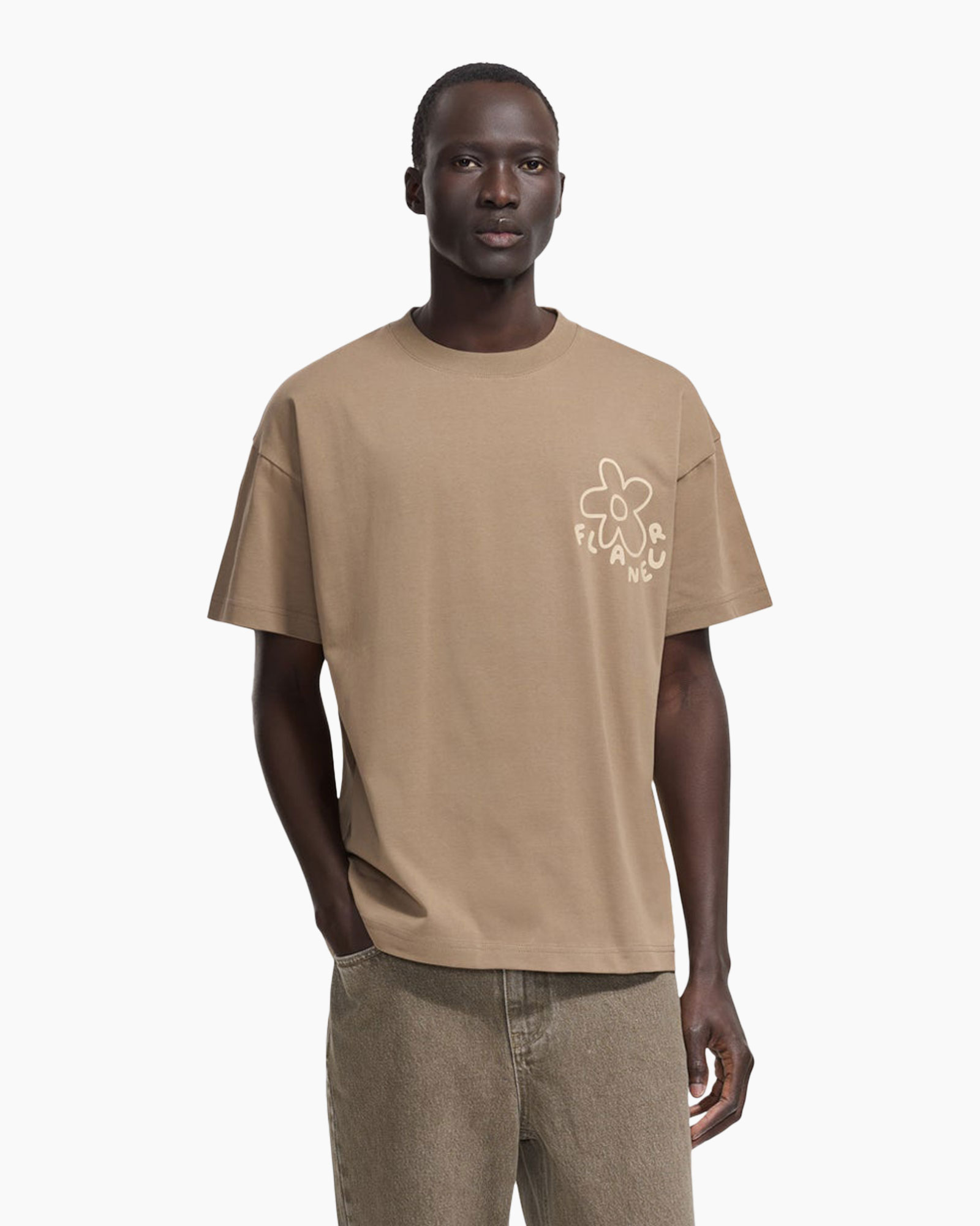 t-shirt, short sleeve, beige, graphic, flower design