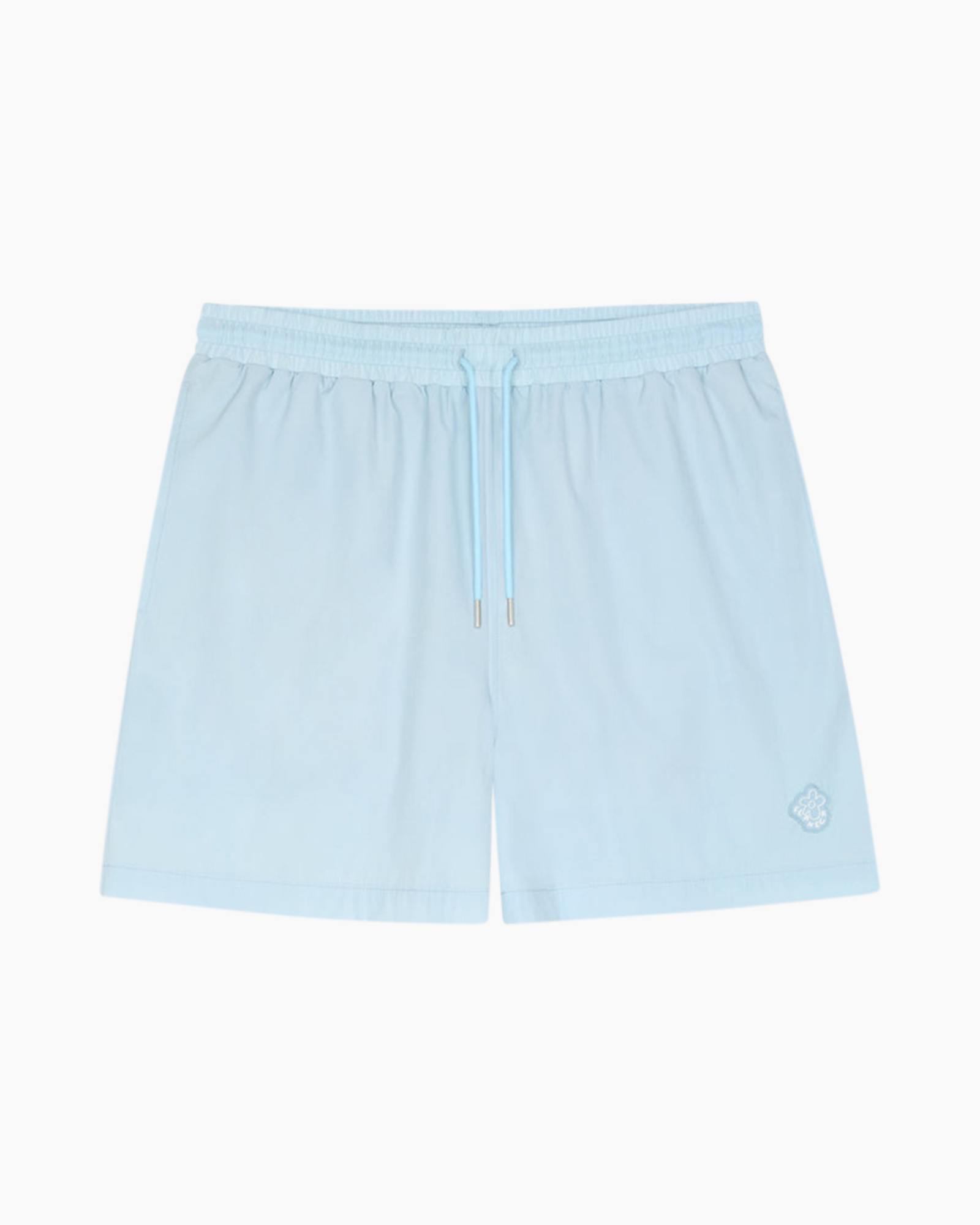 shorts, drawstring, light blue, solid, embroidery