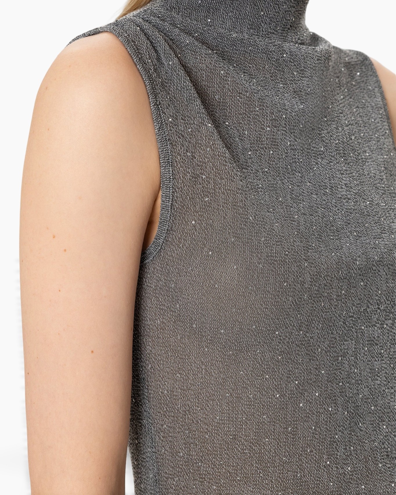 metallic, glitter, sleeveless, top, turtleneck