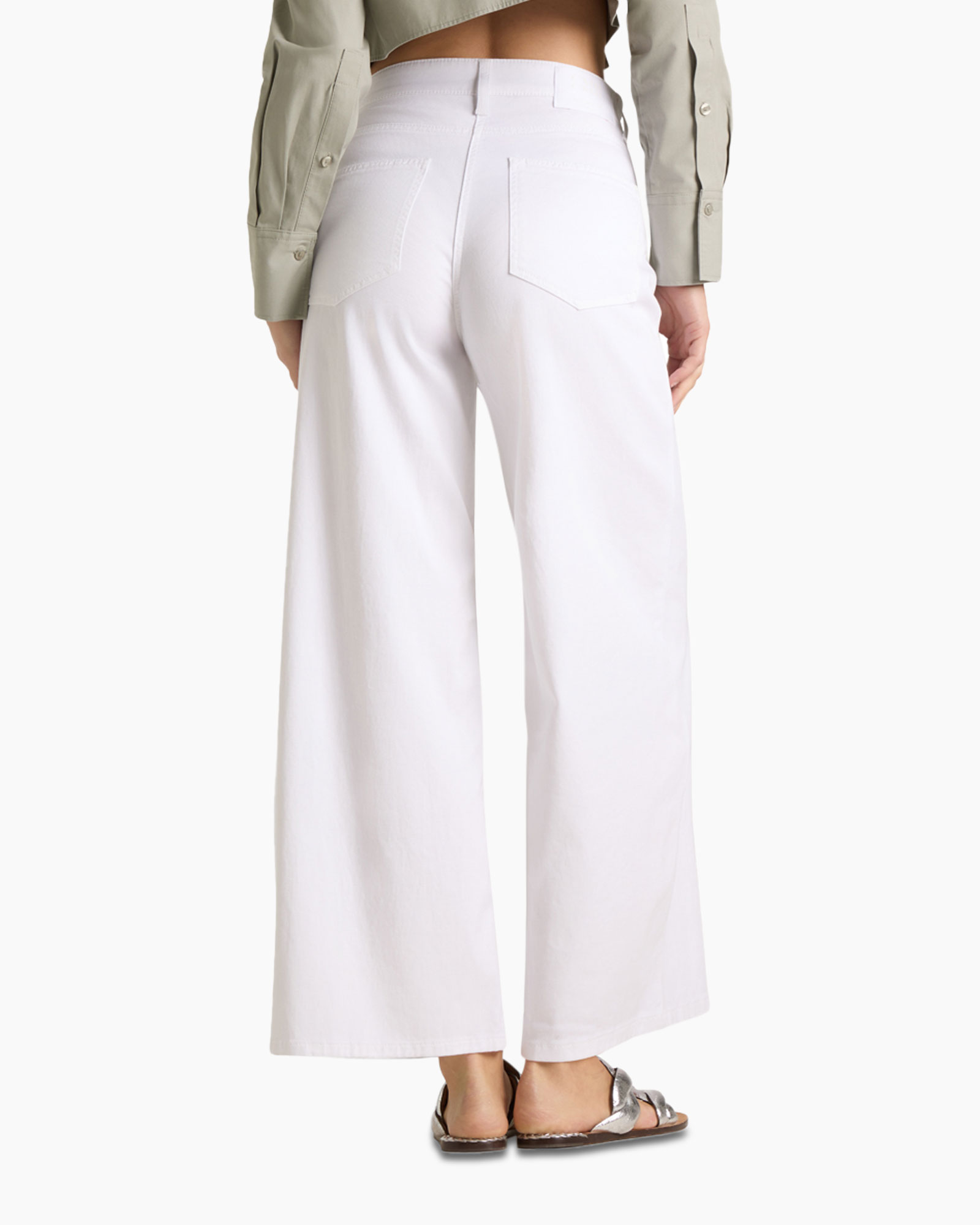 white pants, wide leg, back pockets, jeans-like, cotton trousers