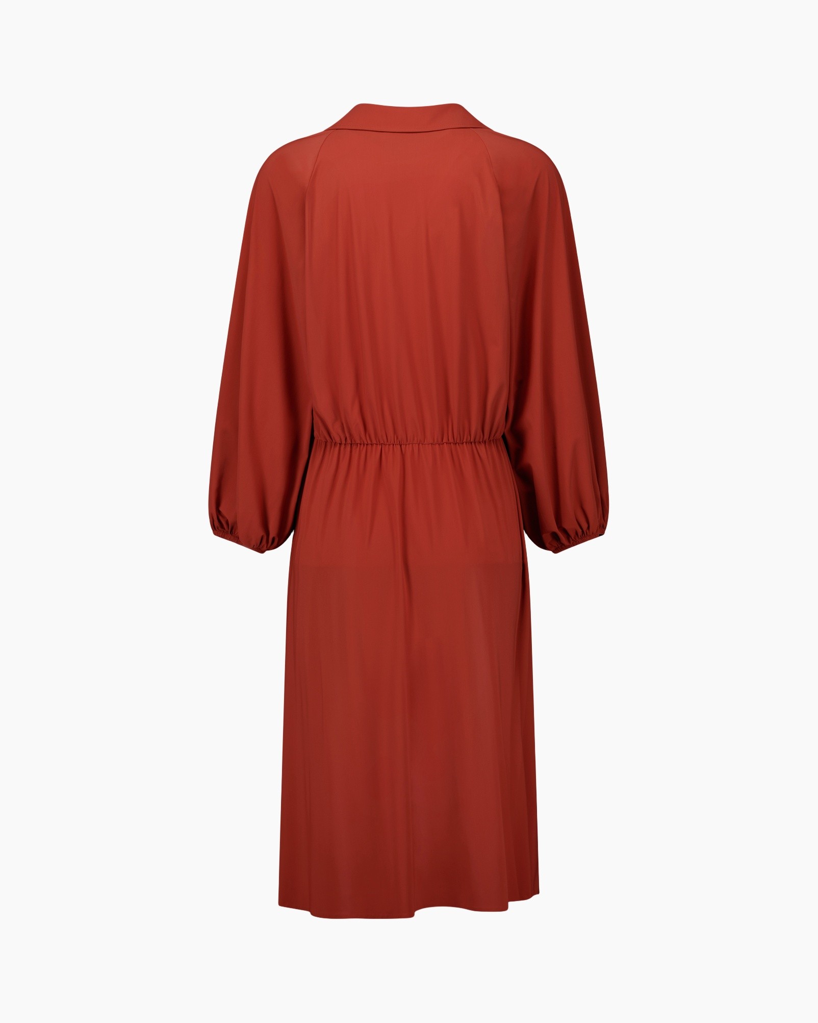 dress, long, sleeve, waist-elastic, rust-color