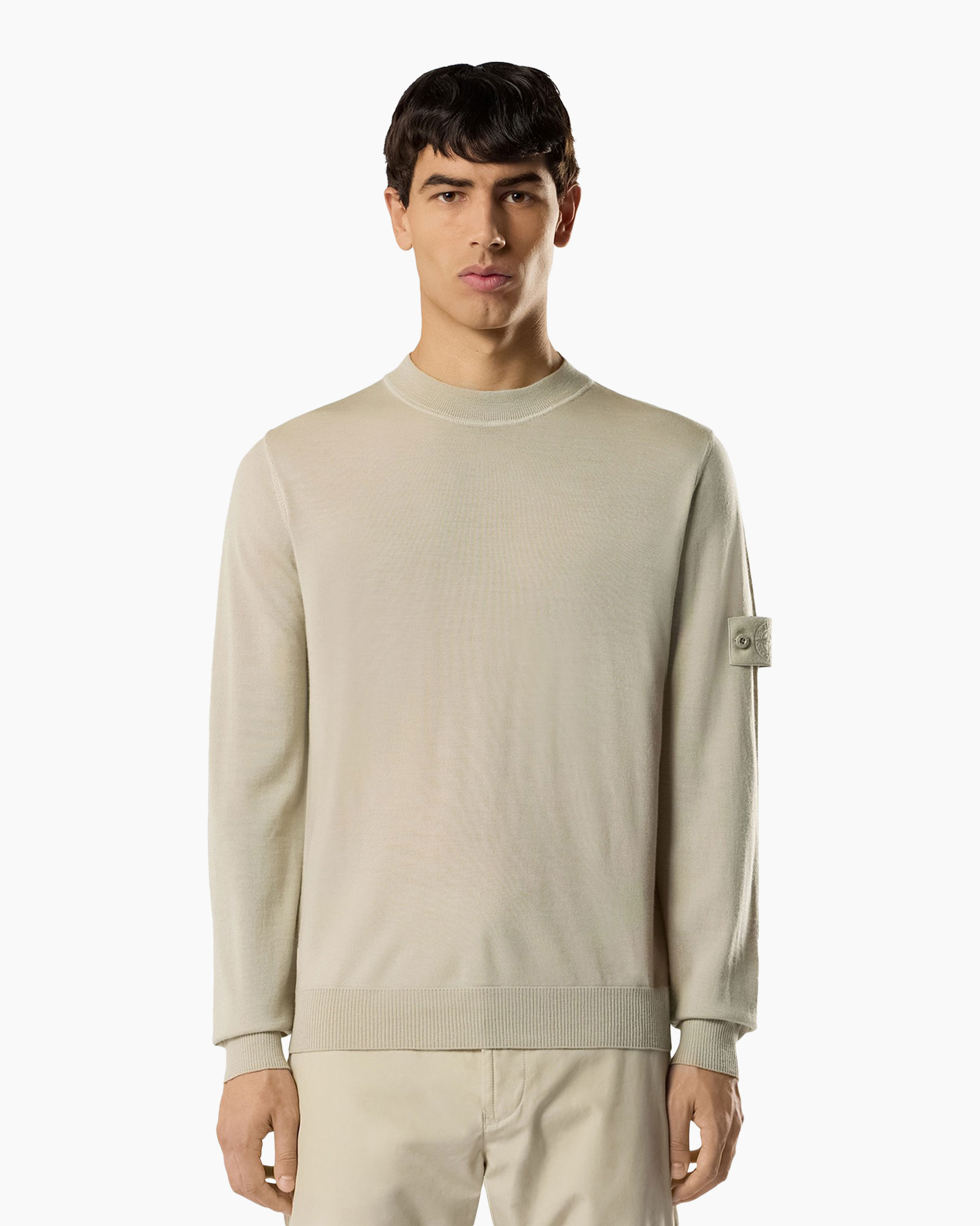 sweater, crew neck, long sleeve, beige, arm pocket