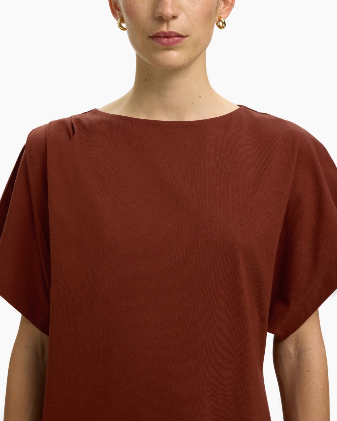 dress, top, rust, short-sleeve, round-neck