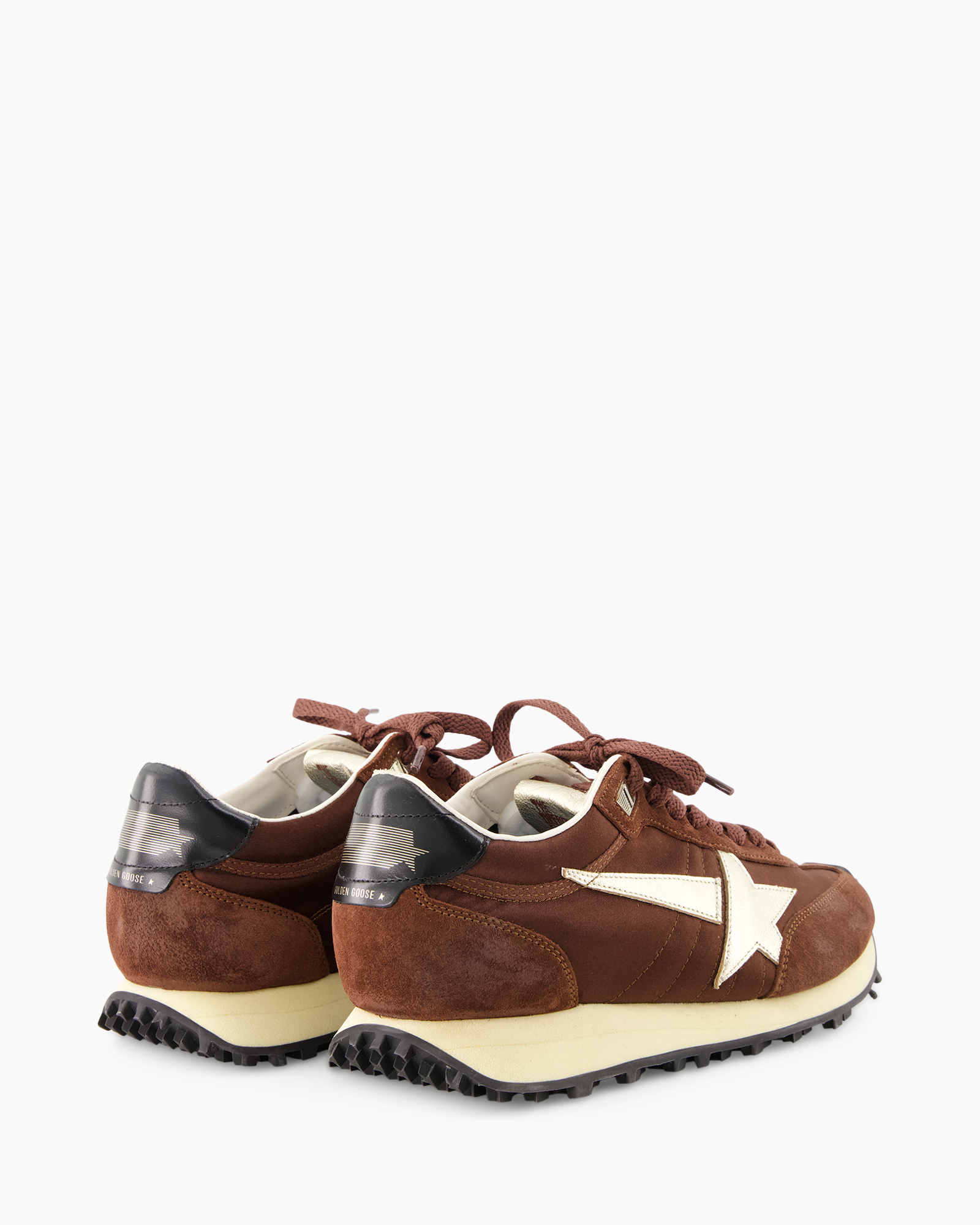 brown sneakers, suede, star logo, late 80s style, trail sole