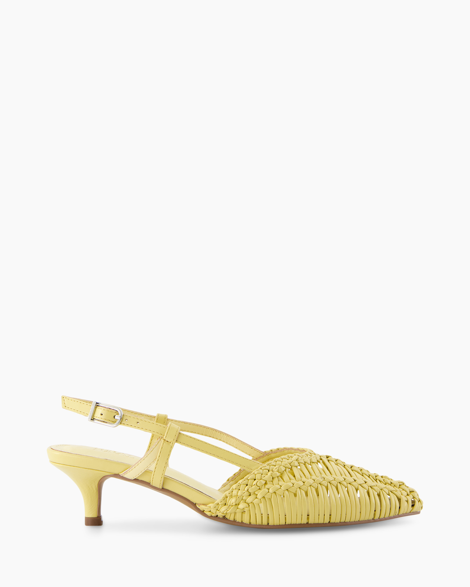 slingback, woven, open toe, pump, yellow