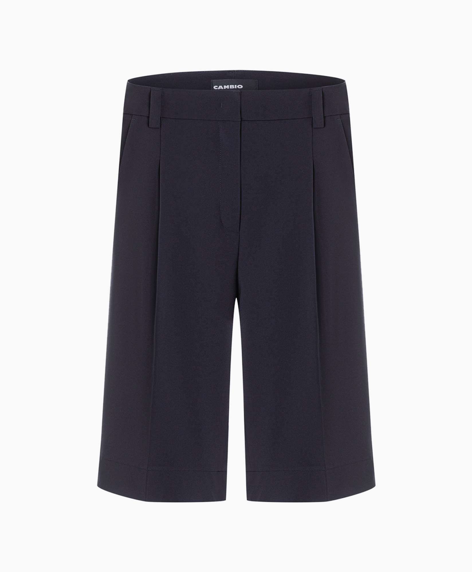 shorts, culottes, navy, mid-length, pleated