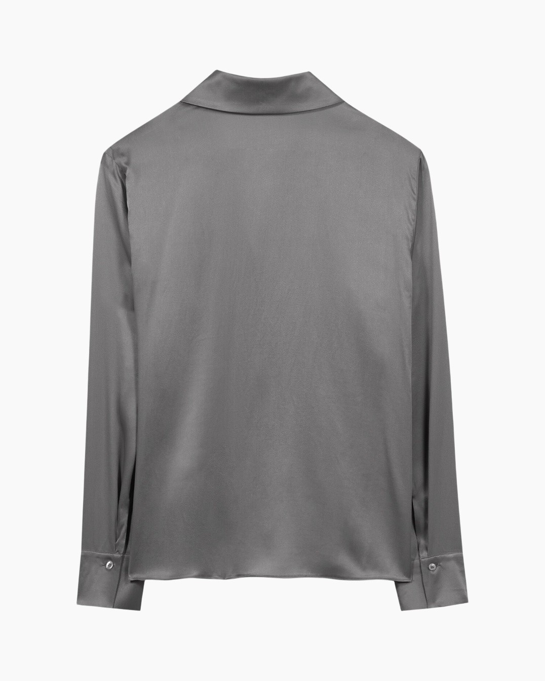 silk, blouse, long sleeve, gray, collar
