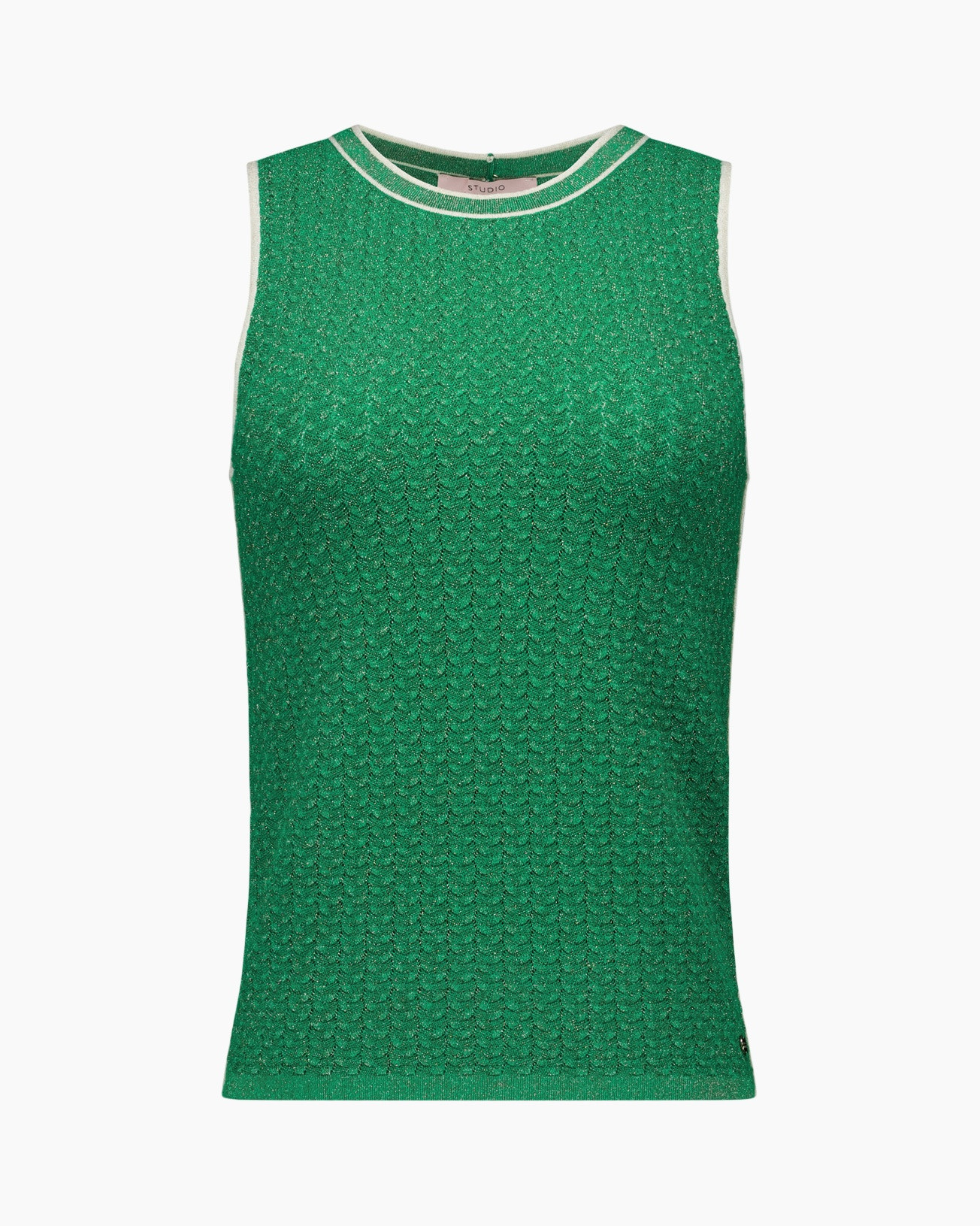 green, sleeveless, top, knit, patterned